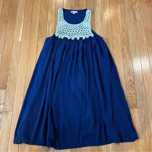 Lilly Pulitzer Womens Navy Rachelle Pompom Crochet Sleeveless Swing Dress Small